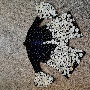 Bell sleeve open navy blue cardigan